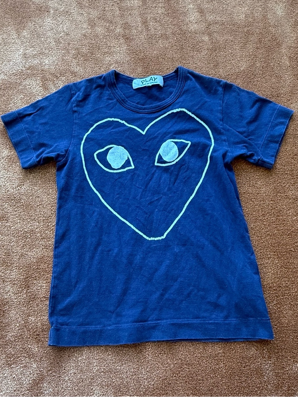 Comme des Garcons Play Navy Blue Short Sleeve Heart Tee